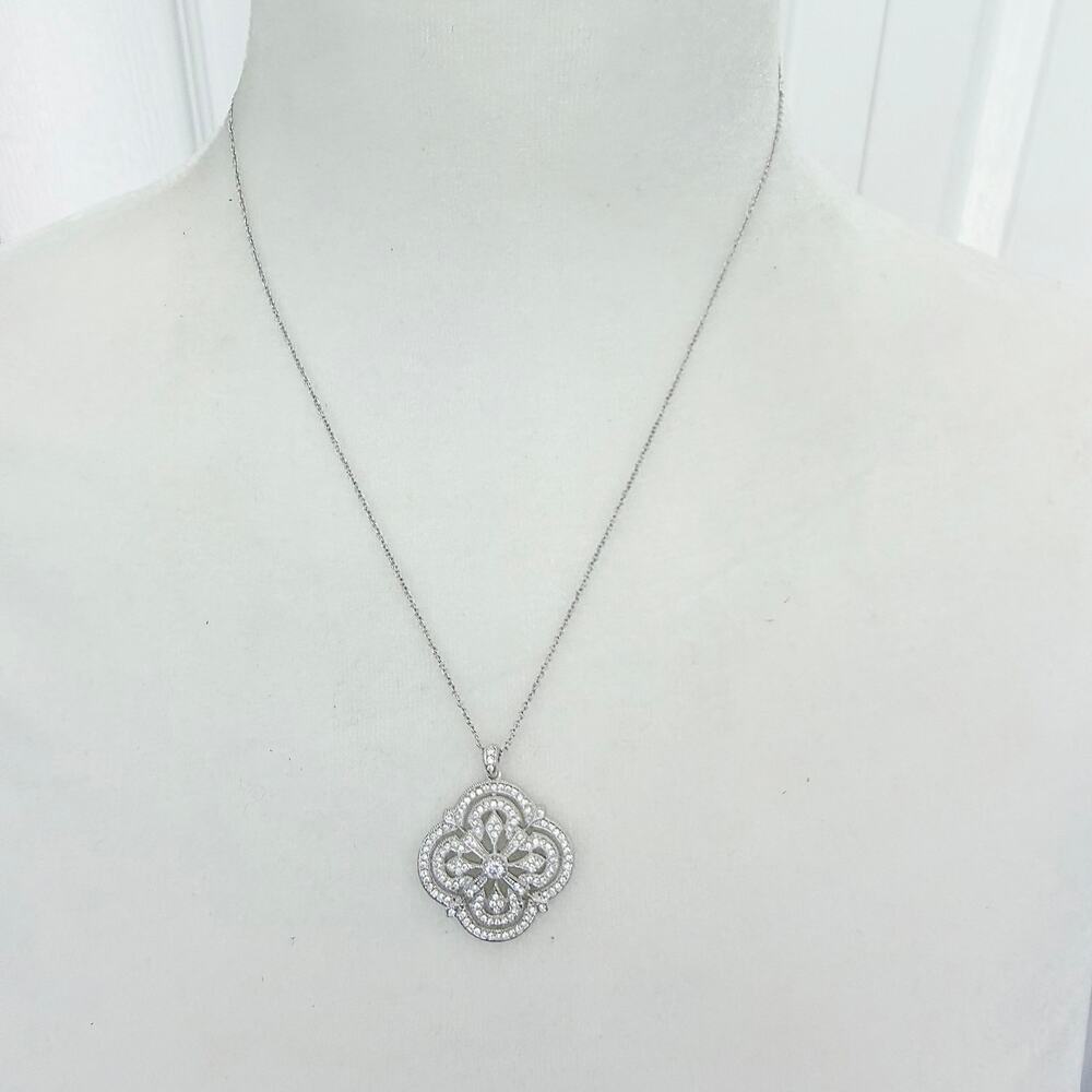 Nadri Jewel Studded Elegant Dainty Pendant Necklace on Silver Tone Chain